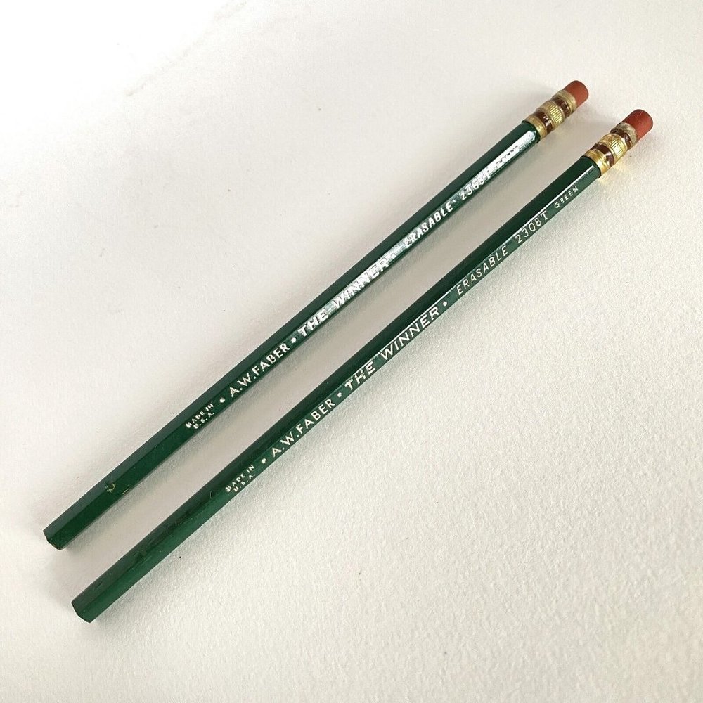 Vintage A.W Faber THE WINNER 2308T Green Erasable Pair Color Pencils USA Made